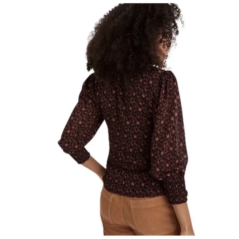 Madewell Georgette Smocked Cuff Button Front Top In Orchid Floral Blouse Size 2 - Picture 8 of 14